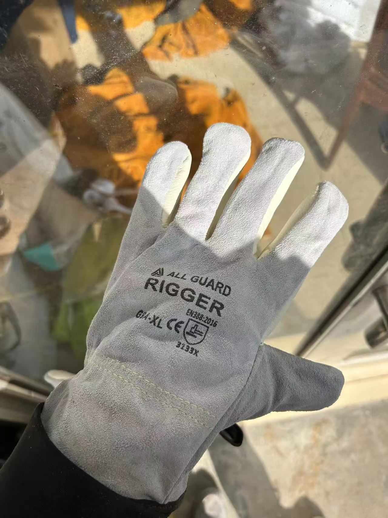 Gray leather work glove